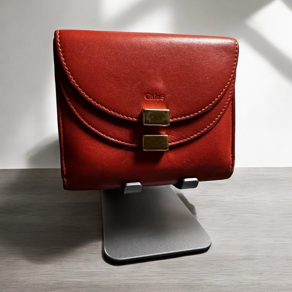 Chloe Red Leather Compact Wallet